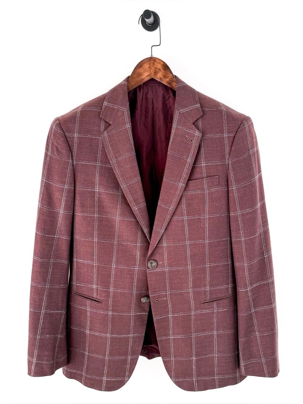 NEW Giorgio Armani "Taylor" Burgundy Windowpane Wool Sport Coat Blazer Men's 38R